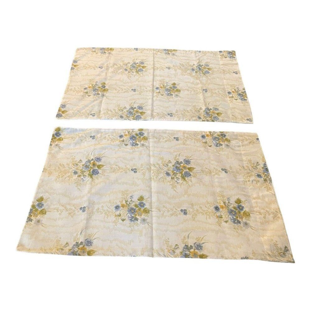 Pair Blue Floral Statepride Muslin No Iron Standard Floral Pillowcases Vintage